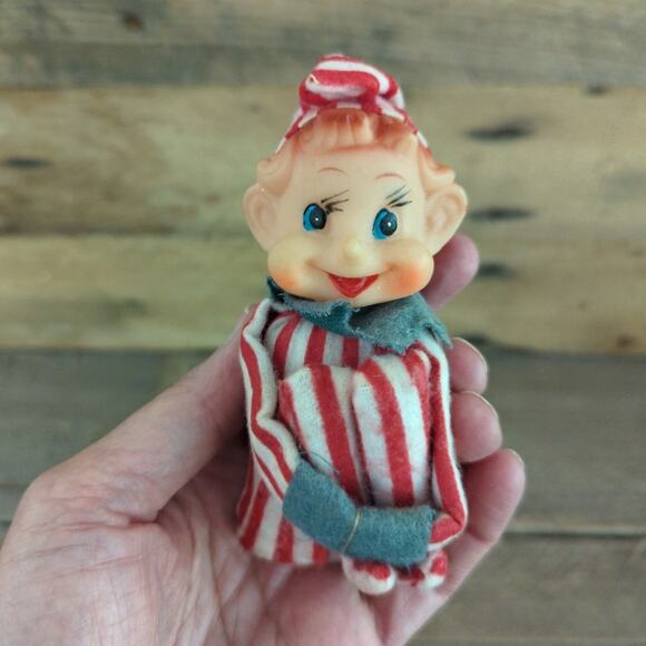 Vintage 1950s MCM Kitschy Red and White Striped Elf Knee Hugger Ornament - Picture 2 of 10